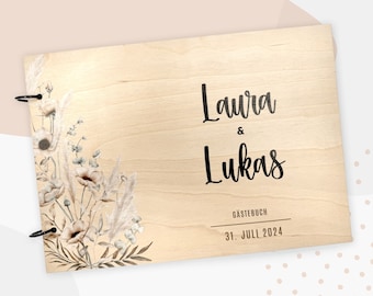 Elegant guest book for the wedding - memory book photo book made of wood - model Laura