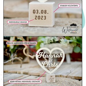 Individual wedding gift: wooden heart with name and date image 2