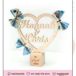 Individual wedding gift: wooden heart with name and date image 4