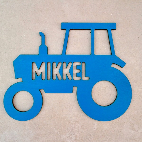 Plaque de porte tracteur individuelle à coller en bois pour chambre d'enfant