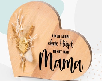 Grapefruit® wooden gift heart for Mother’s Day – angel without wings – with dried flowers