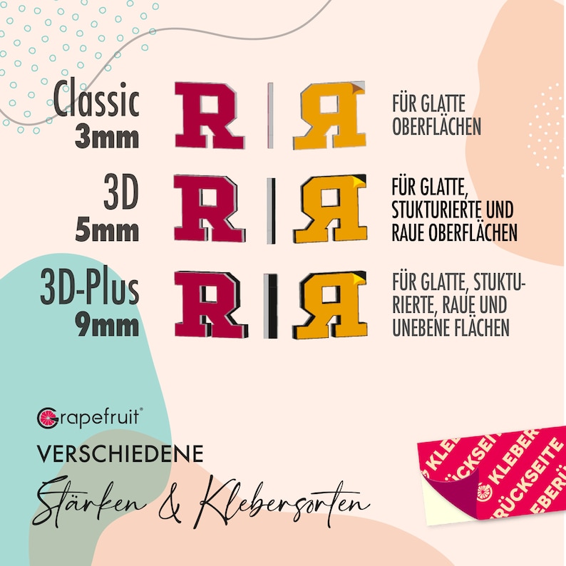 Grapefruit personalisierter 3D-Schriftzug aus Holz mit Kleberückseite für Kinderzimmer, Wohnzimmer, Büroräume, Wanddeko Bild 7