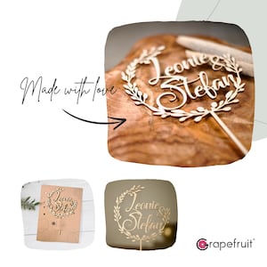 Grapefruit® cake topper for wedding with name made of wooden personalized branches image 5