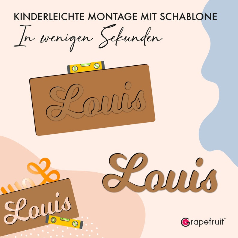 Grapefruit personalisierter 3D-Schriftzug aus Holz mit Kleberückseite für Kinderzimmer, Wohnzimmer, Büroräume, Wanddeko Bild 6