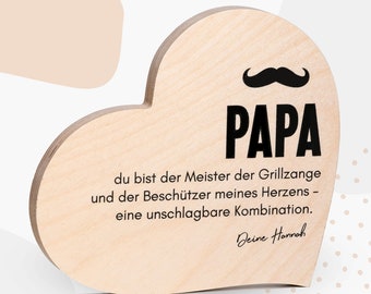 Pamplemousse® Coeur Cadeau en Bois pour la Fête des Pères - Papa Moustache