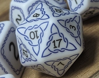 Delft Celtic Knot - Porcelain Series | polymer dice for Dungeons & Dragons