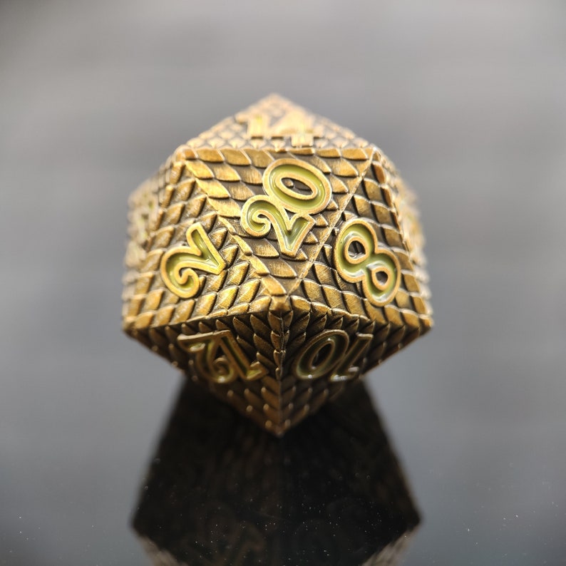 D20 Bronze Dragon Scale Metal Dnd Dice Set for Dungeons and Etsy
