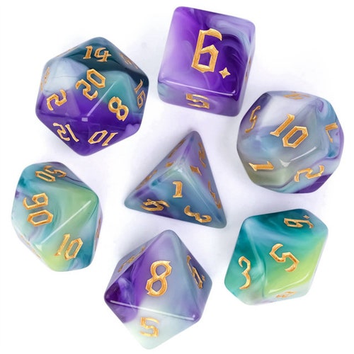 HD Elemental Poly 7 Dice RPG Set Purple Green Red Two Tone D&D Dungeons Dragons 