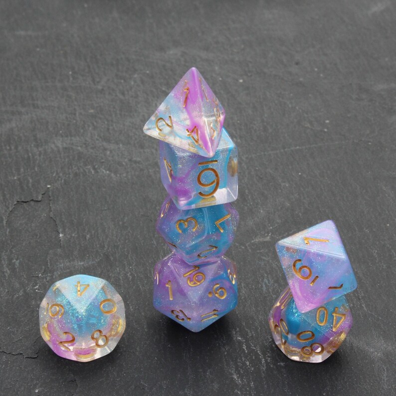 Mage Dust | glitter blue & purple dice set - quirky dnd gift - d20 fantasy dice - for fans of Critical Role or Dungeons and Dragons 