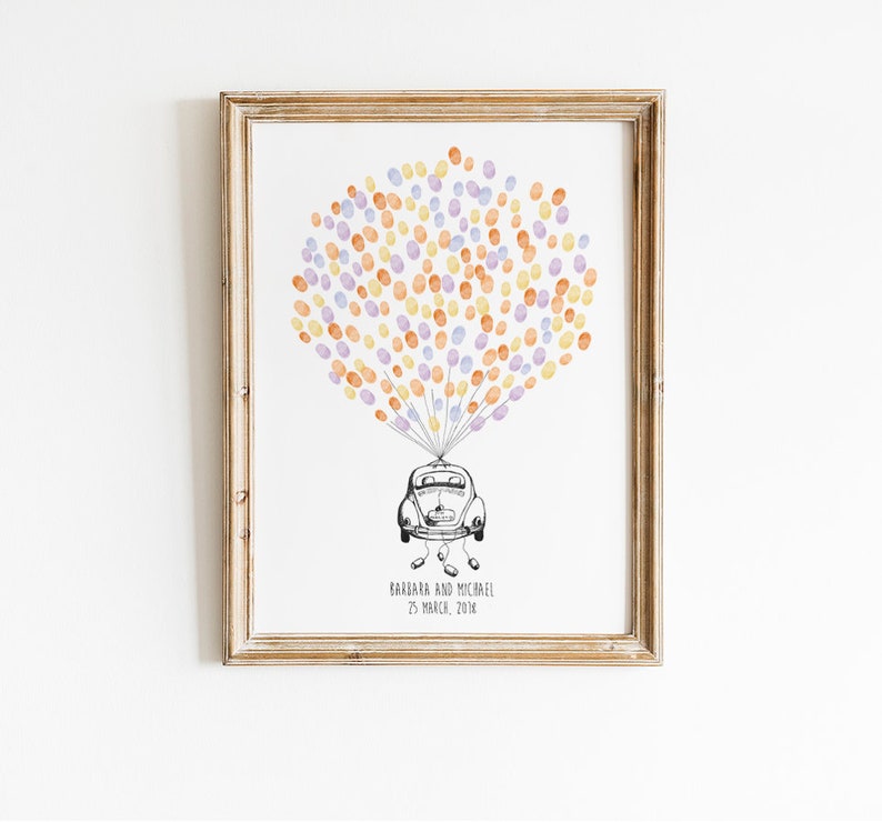 Fingerprint tree Wedding balloon guestbook Just Married Fingerprint Guestbook Wedding tree Car guestbook Customizable Thumbprint tree