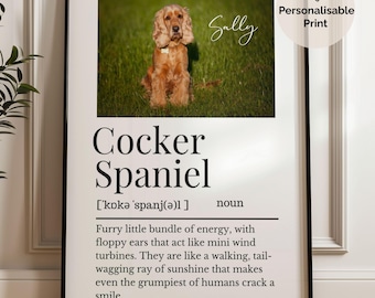 Personalised Cocker Spaniel Gift, Custom Dog Photo Print, Pet Portrait Wall Art, Dog Mum Gift, Personalised Pet Print