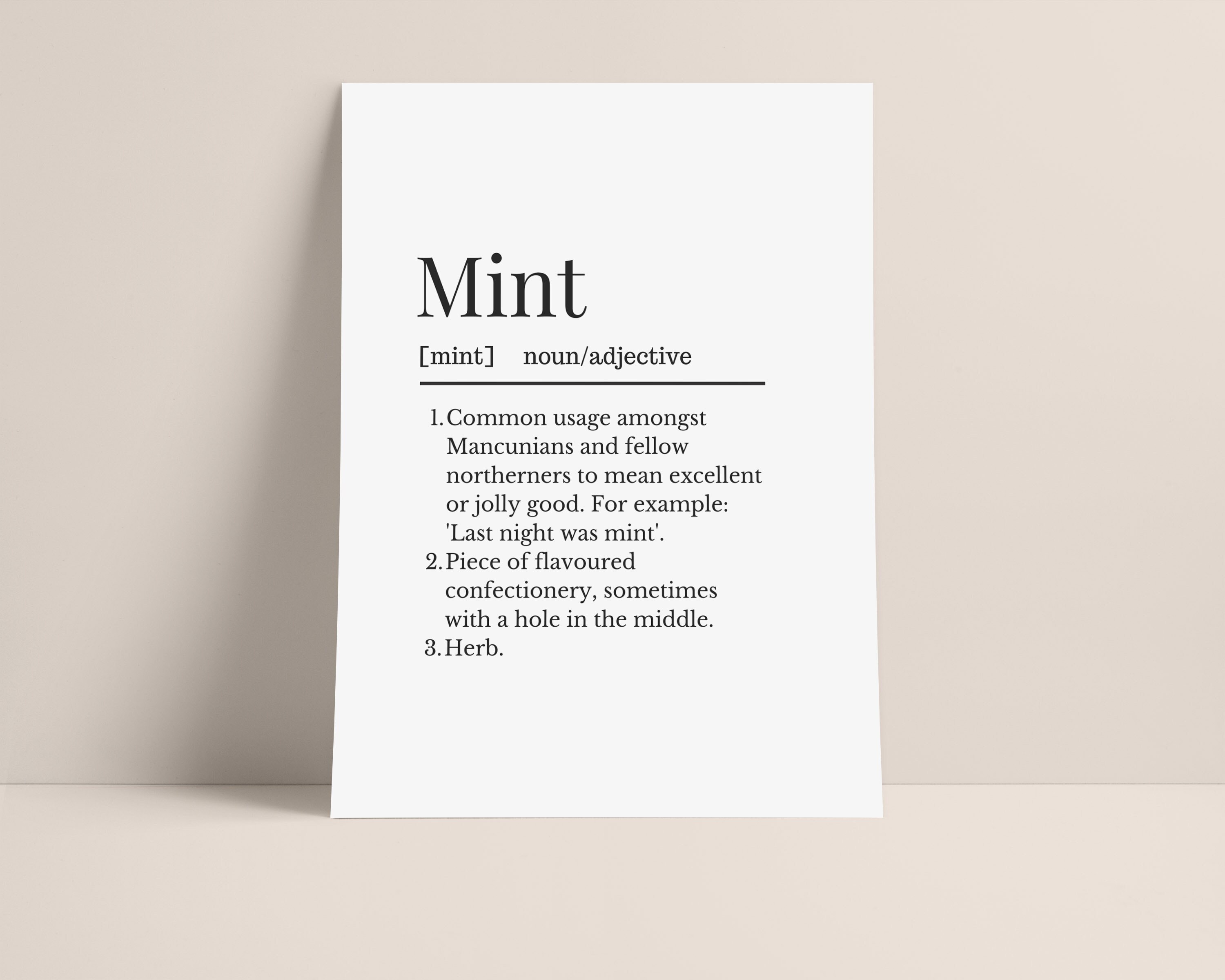 Mint Definition Wall Print Manchester Slang Definition Print Etsy UK