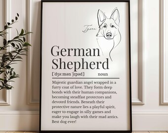 Illustrated Line Art German Shepherd Definition Print