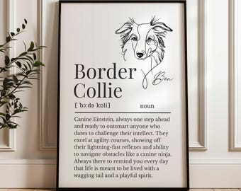 Border Collie Line Art Definition Print, Personalisable Border Collie Print