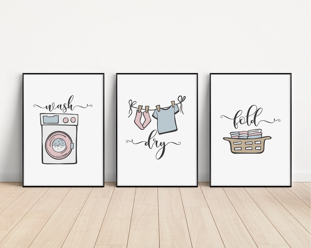 Set of Wash Dry and Fold Laundry Prints, Prints for the Utility Room ...