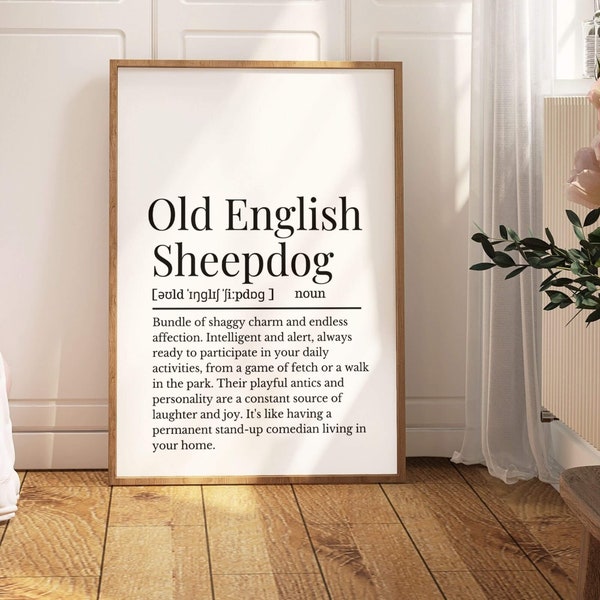 Old English Sheepdog Definition Print, Wall Print for Old English Sheepdog Owners, Old English Sheepdog Wall Print, Old English Sheepdog