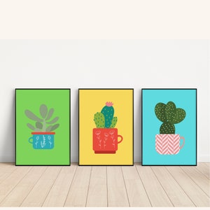 Cactus Wall Prints, Bold Cactus Wall Print Set, Set of Three Cactus Prints, Bright and Bold Cactus Art, Gallery Wall Prints, Cacti Prints