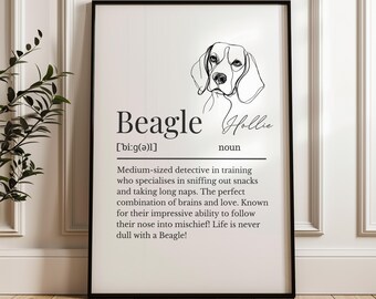 Beagle Line Art Definition Print, Personalisable Beagle Dog Print