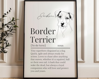 Border Terrier Line Art Definition Print, Personalisable Border Terrier Dog Print