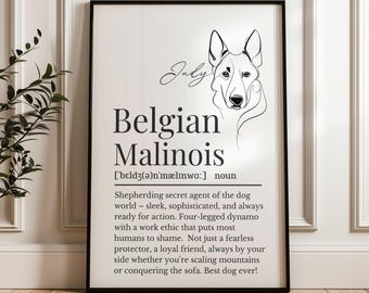 Belgian Malinois Line Art Definition Print, Personalisable Belgian Malinois Dog Print