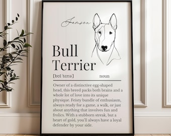 Bull Terrier Dog Line Art Definition Print, Personalisable Bull Terrier Wall Print