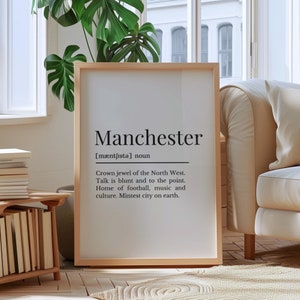 Manchester Definition Manchester Definition Print, Definition Wall Print for Mancunians, Manc ...