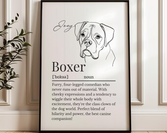 Boxer Dog Line Art Definition Print, Personalisable Boxer Dog Print