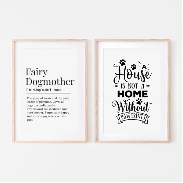 Fairy Dogmother Definition Print Set, Set of Two Prints for Dogwalker, Dogwalker Gift Set