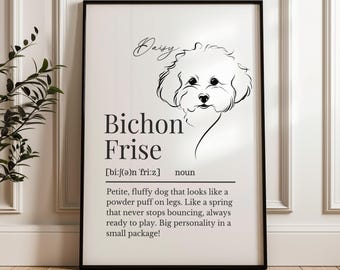 Bichon Frise Line Art Definition Print, Personalisable Bichon Frise Dog Print