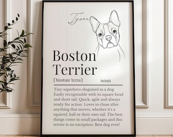 Boston Terrier Line Art Definition Print, Personalisable Boston Terrier Print