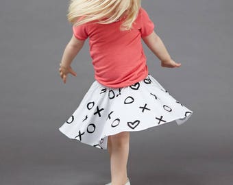 Organic baby & children's skirt «XO Heart» Hand lettered typography Girl's skirt monochrome