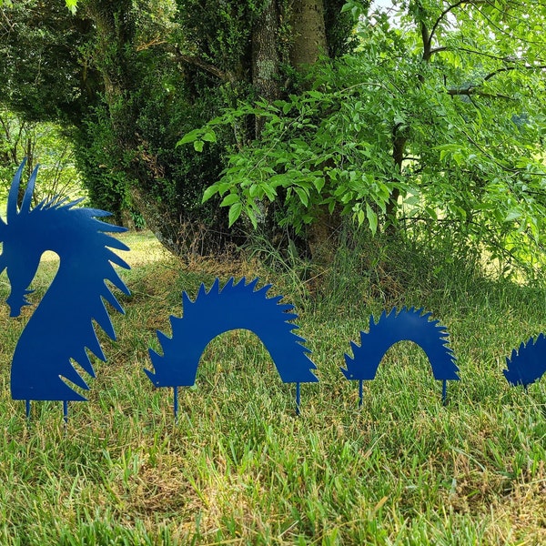 Dragon Garden Stakes 4 Piece Set Yard Art Garden Art Powder Coated Metal Art Lawn Decor Sea Monster Garden Accent