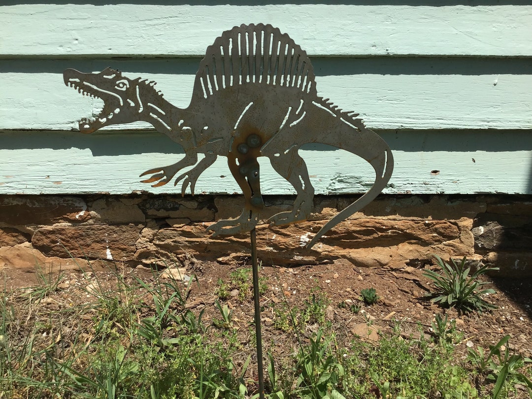 Dinosaur Garden Art Spinosaurus Garden Stake Metal Art Outdoor Etsy