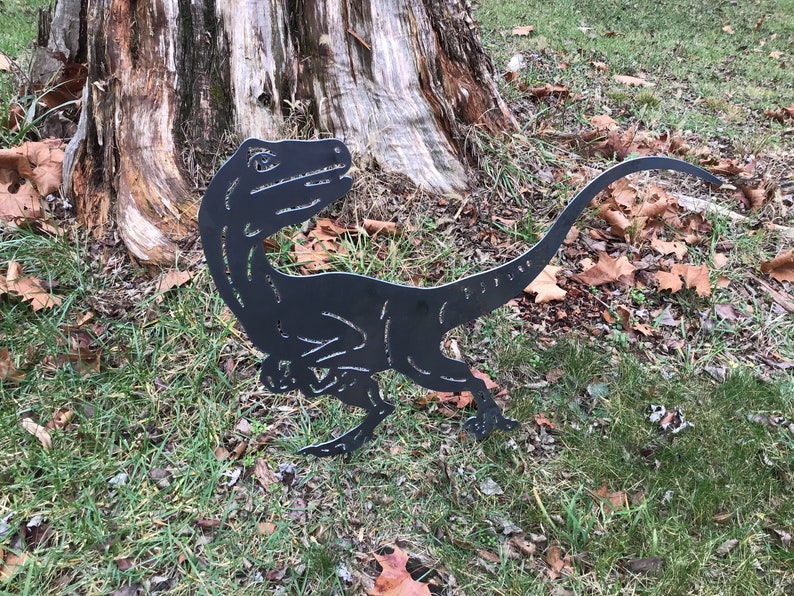 Large Velociraptor Garden Stake Yard Art Dinosaur Garden Art Etsy