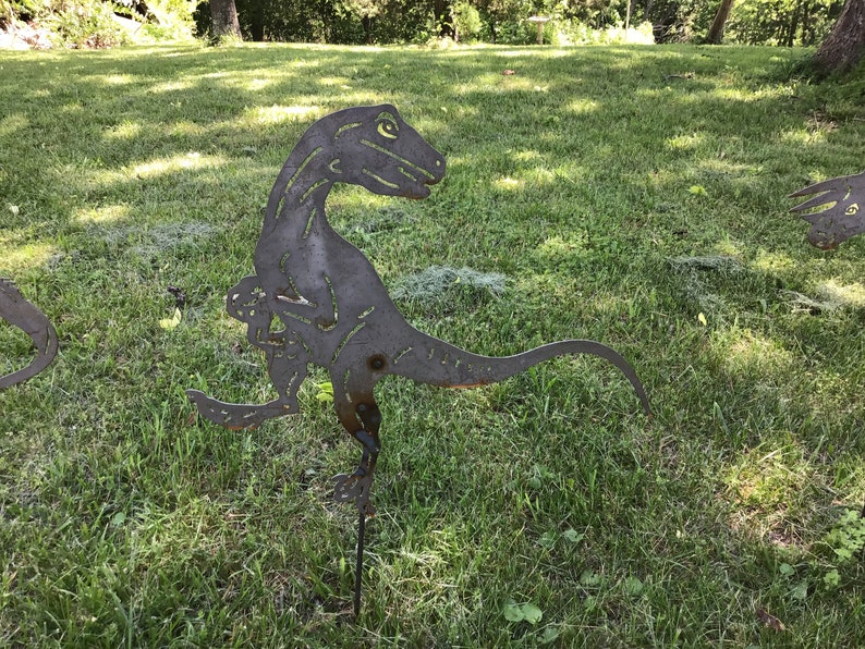 Dinosaur Yard Art Velociraptor Garden Stake Garden Accessories Etsy
