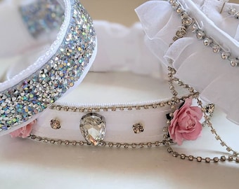 Luxury Wedding Dog Collar. Bridal/bow tie/diamanté. Bespoke in your Wedding Colours and Fabrics.