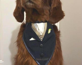 Dog Wedding Suit/Tuxedo Bandana in your Wedding Colours. Luxury, Bespoke Made-to-Measure.