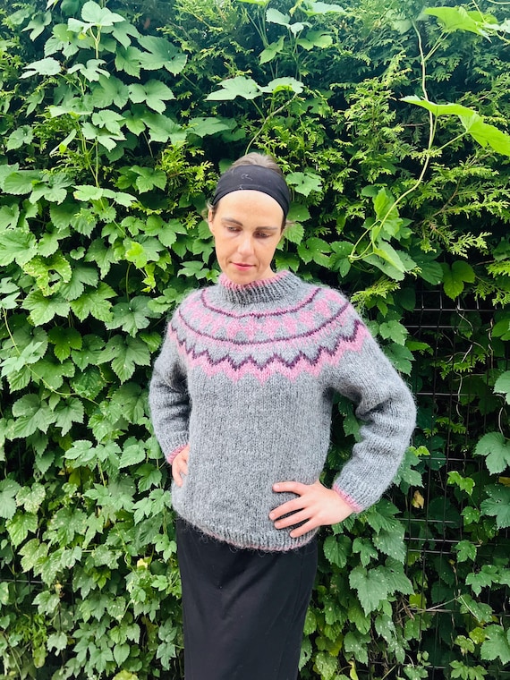 Maglione islandese/Lopapeysa 100% lana fatto a mano in grigio - Main Image