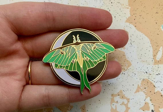 Luna Moth Enamel Pin -hard enamel pin -Luna moth silk moth - bug art - moth art - cottage core outdoors nature garden fantasy insect moth
