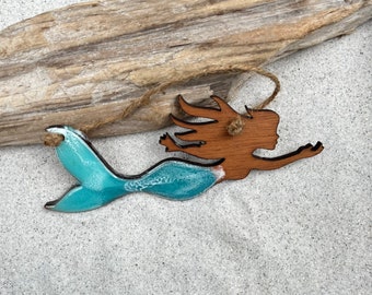 Mermaid ornament, Resin art ornament, original art, beach art, ocean art