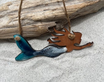 Mermaid ornament, Resin art ornament, original art, beach art, ocean art