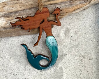 Mermaid ornament, Resin art ornament, original art, beach art, ocean art
