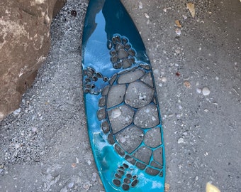 Tortue planche de surf, Art en résine, Art mural, Décoration, Plage, Décor de plage