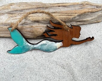 Mermaid ornament, Resin art ornament, original art, beach art, ocean art