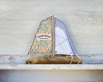 Flower Sailboat, driftwood sailboat, sailing decor, sailboat art, nautical decor, nautical art, coastal gifts