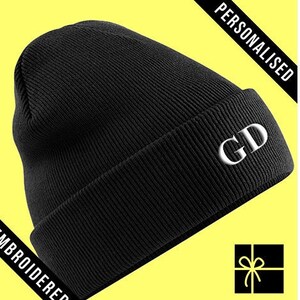 Personalised Black Beanie Hat, Fully EMBROIDERED Initial Beanie with your CUSTOM TEXT, Personalized gift, Customized winter hat