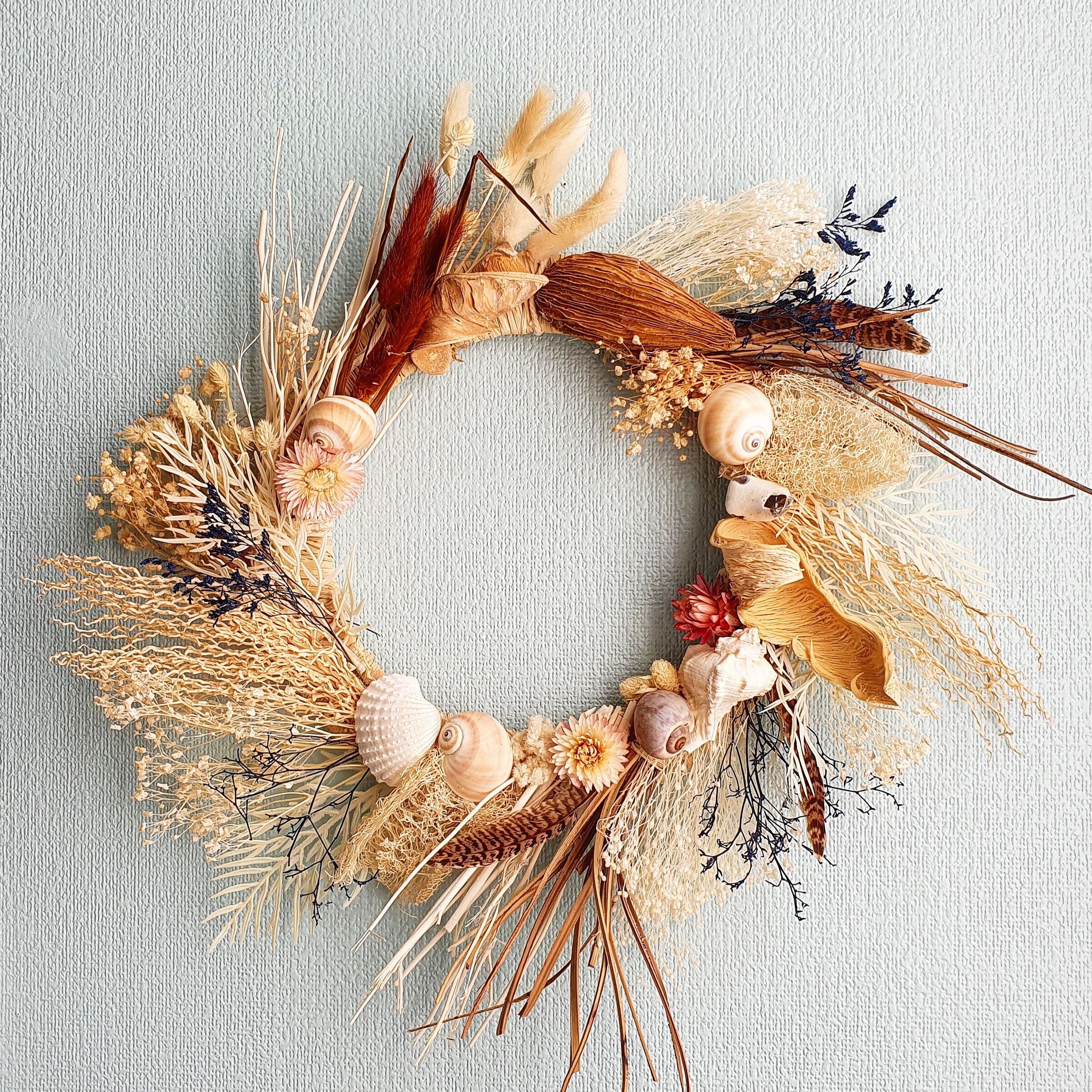Couronne de Fleurs Séchées et Coquillages Maritime