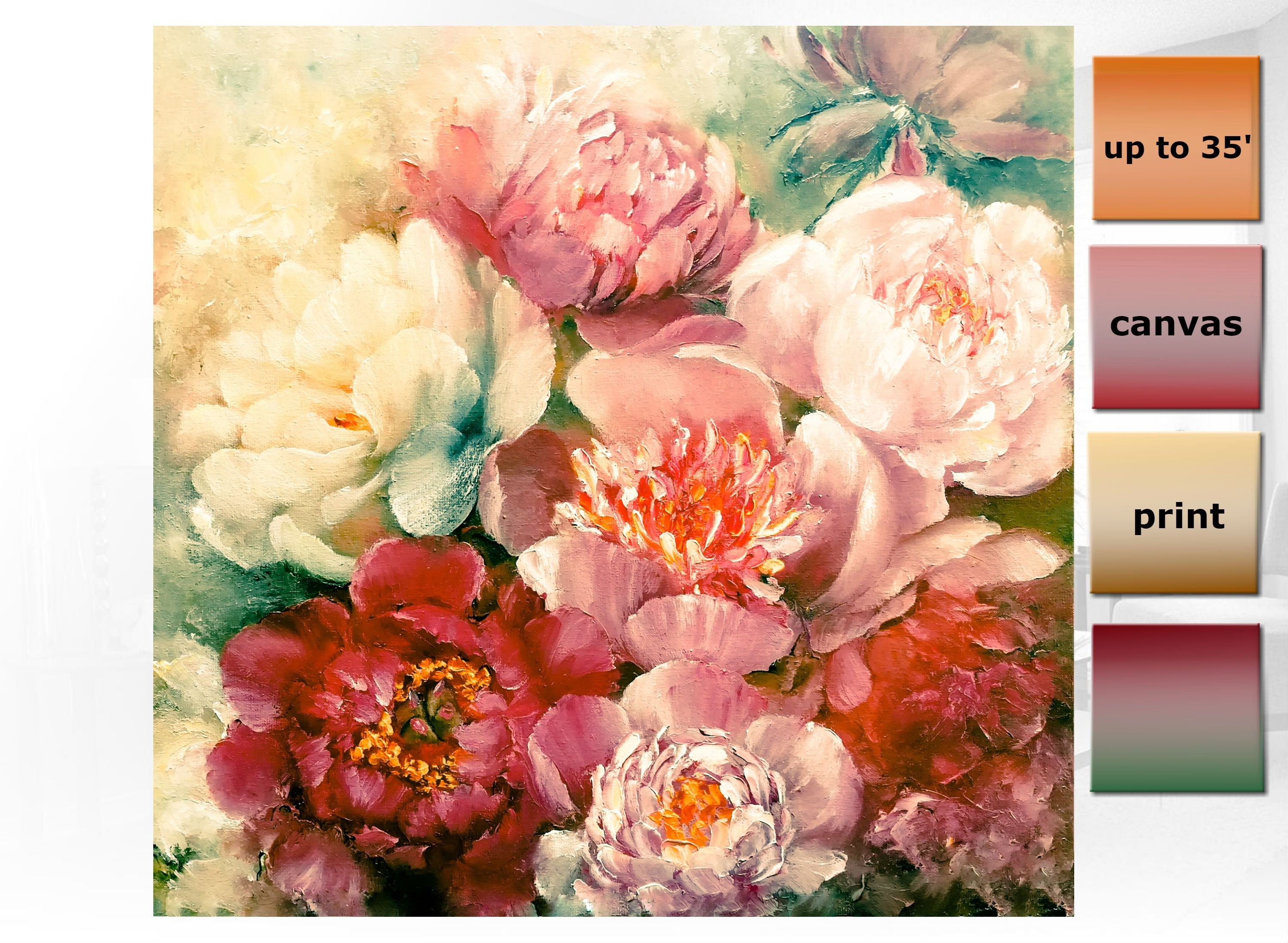 pint Peony Peonies Flower Art Print Poster Canvas Scandi Blush Black White
