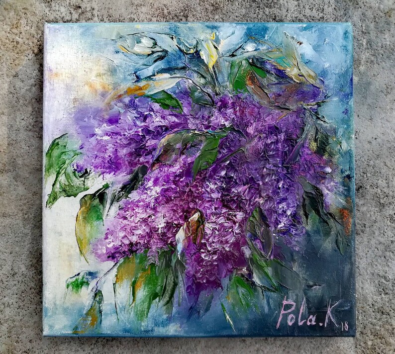 Lilac painting original. Purple wall art canvas. Flowers art Etsy