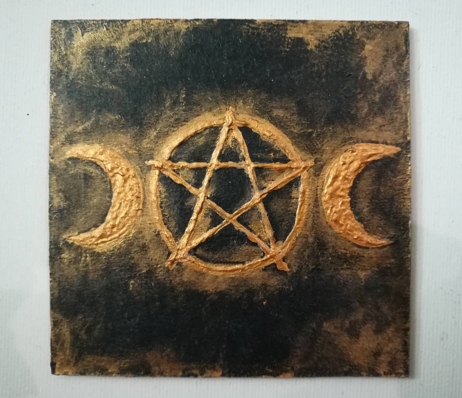Gold Pentagram Gifts. Painting Original Framed. Witchy Gifts. Etsy
